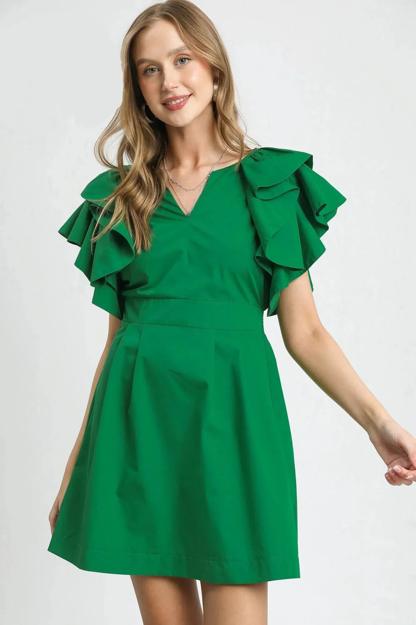 Umgee Double Ruffle Sleeve Fit and Flare Dress - VILLA FASHION